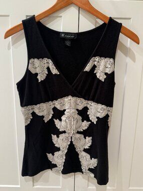 INC International Concepts Black Lace Trim Sleeveless Top M